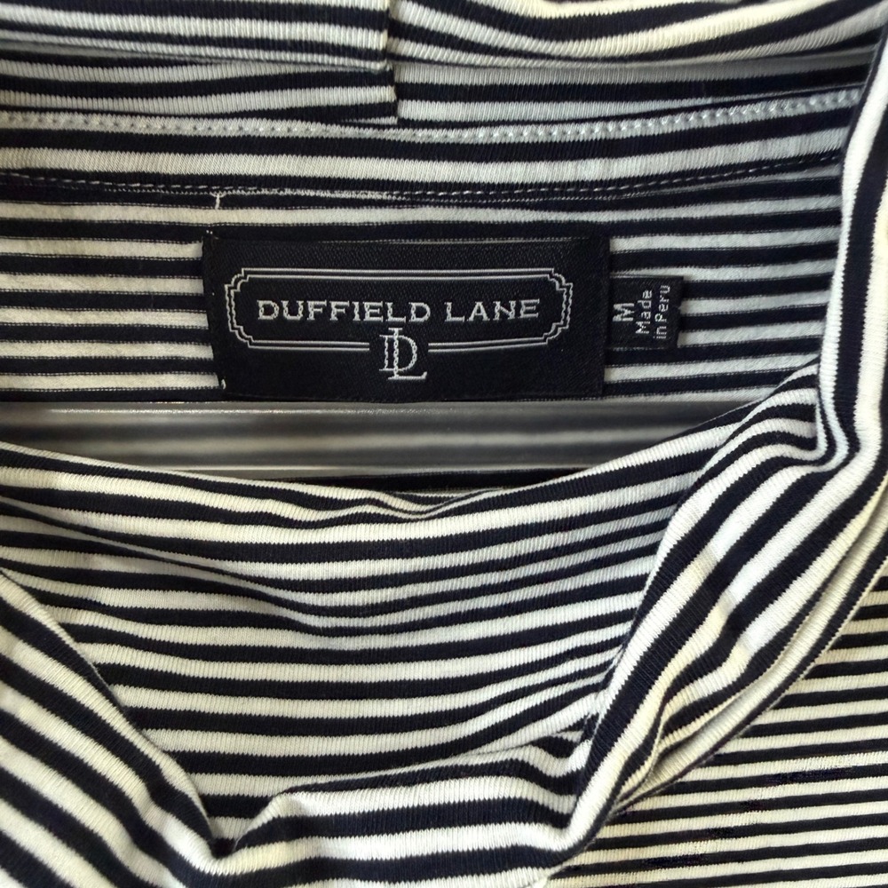 Duffield Lane Striped Cowl Neck Top Navy Blue or Black White Preppy Nautical M - Picture 3 of 7